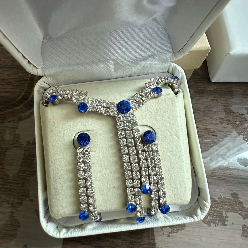 Sapphire and Diamond Earrings and Necklace Set